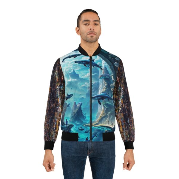 Men's Bomber Jacket (AOP) - waking dream of city lights and flying sea whales - Image 3