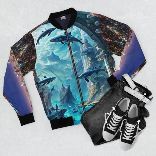 Men's Bomber Jacket (AOP) - waking dream of city lights and flying sea whales - Image 4