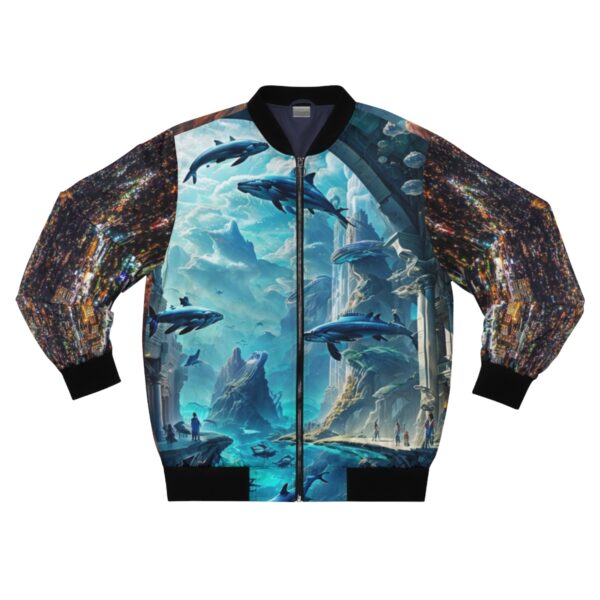 Men's Bomber Jacket (AOP) - waking dream of city lights and flying sea whales