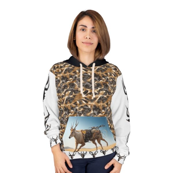 Unisex Pullover Hoodie (AOP) - bionic beasts - psychedelic camo pattern and mounted buck heads