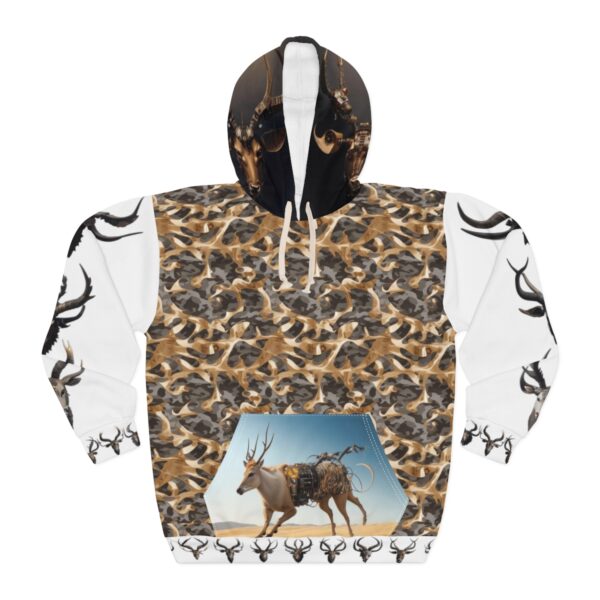 Unisex Pullover Hoodie (AOP) - bionic beasts - psychedelic camo pattern and mounted buck heads - Image 2