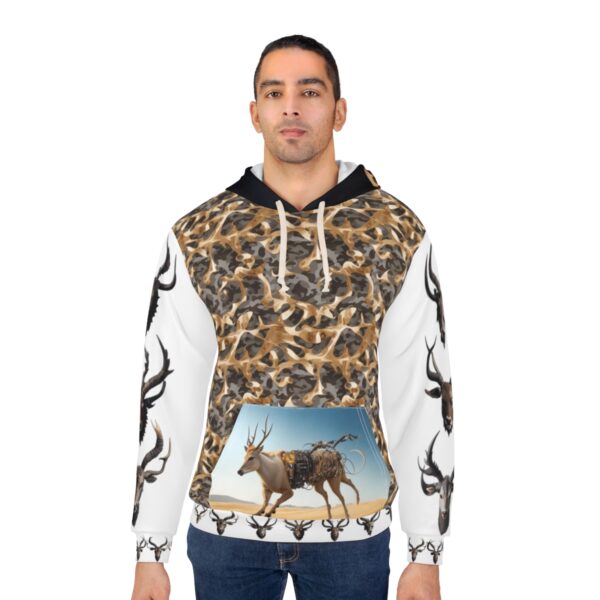 Unisex Pullover Hoodie (AOP) - bionic beasts - psychedelic camo pattern and mounted buck heads - Image 4